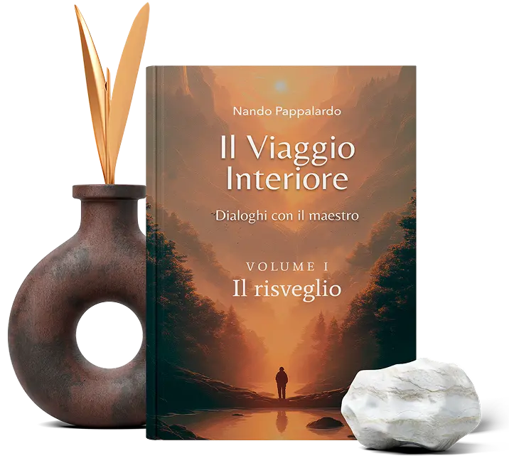 Book Il Viaggio Interiore with decorative elements and meditating sage.