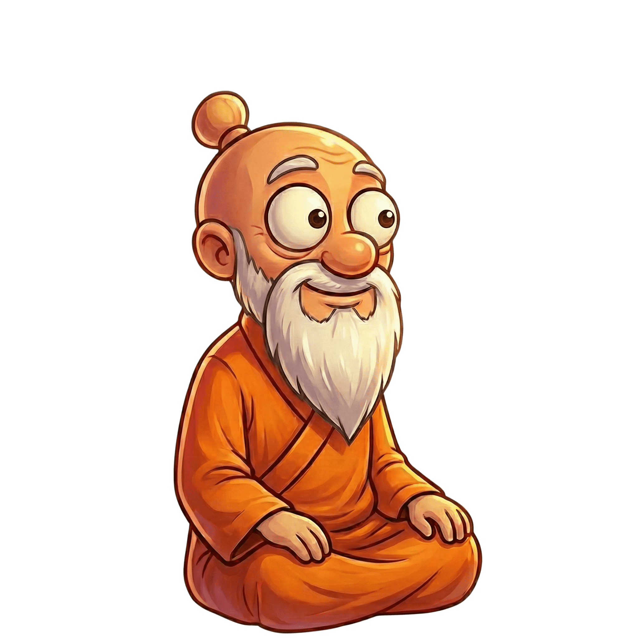 Illustration of a meditating sage in orange robes.